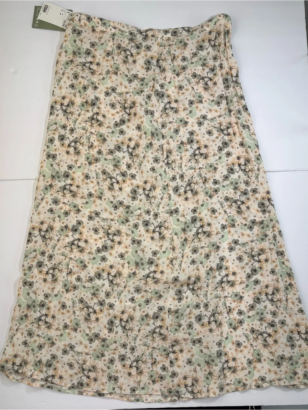 NWT H&M Floral Midi Maxi Slip Skirt Size 8 Sage Cream slit in the front - Picture 2 of 7